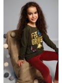 Khaki blouse with inscriptions NDZ8138 - Online store - Boutique